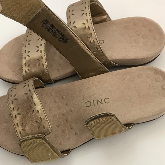 Vionic Randi Orthotic Comfort Slide Sandals Leather Metallic Gold Size 7 - Picture 11 of 16
